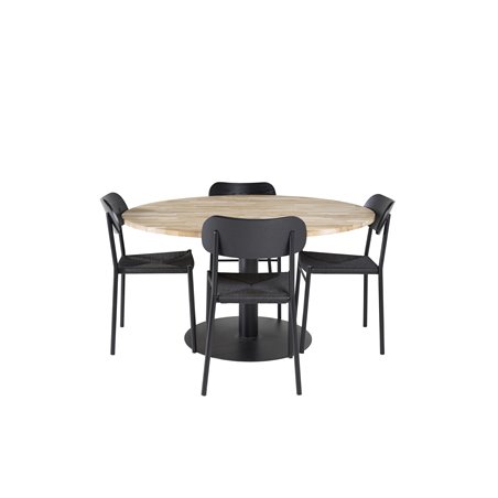 Cirebon Round Table - 140cm - Nature / Black, Polly Dining Chair - Black / Black_4