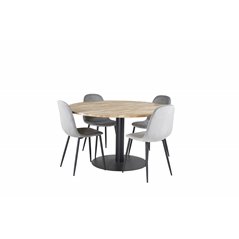 Cirebon Round Table - 140cm - Nature / Black, Polar Dining Chair - Black legs / Light Grey Velvet (ersätter 19902-885)_4