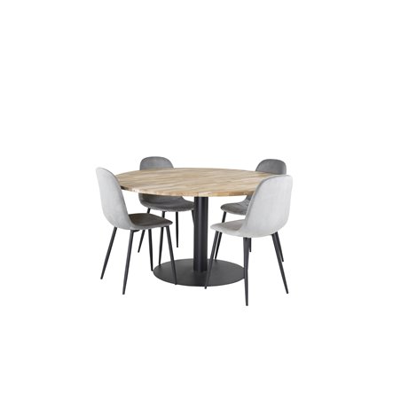 Cirebon Round Table - 140cm - Nature / Black, Polar Dining Chair - Black legs / Light Grey Velvet (ersätter 19902-885)_4