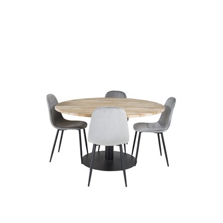 Cirebon Round Table - 140cm - Nature / Black, Polar Dining Chair - Black legs / Light Grey Velvet (ersätter 19902-885)_4