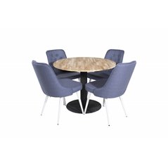 Cirebon Round Table - 100cm - Black, Velvet Deluxe Dining Chair - White Legs - Blue Fabric_4