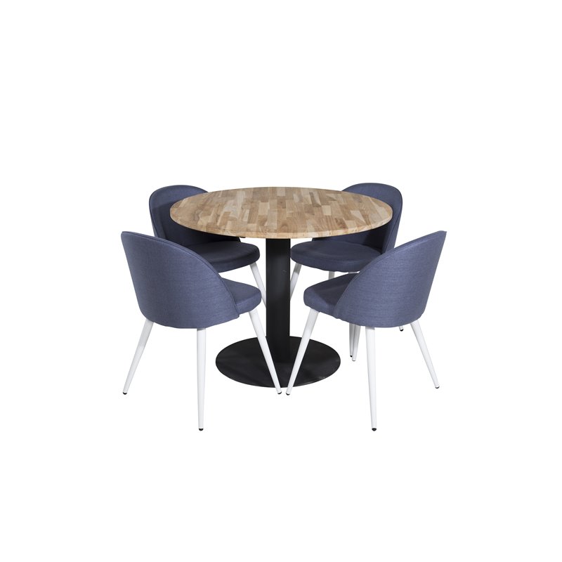 Cirebon Round Table - 100cm - Black, Velvet Dining Chiar - White legs - Blue Fabric_4