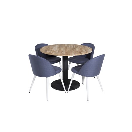 Cirebon Round Table - 100cm - Black, Velvet Dining Chiar - White legs - Blue Fabric_4