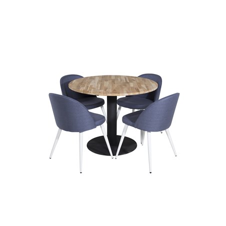 Cirebon Round Table - 100cm - Black, Velvet Dining Chiar - White  legs - Blue Fabric_4