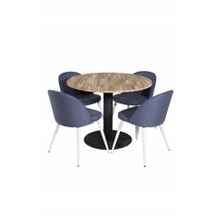Cirebon Round Table - 100cm - Black, Velvet Dining Chiar - White legs - Blue Fabric_4