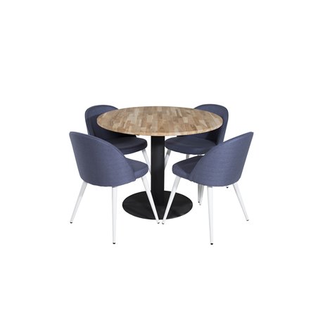 Cirebon Round Table - 100cm - Black, Velvet Dining Chiar - White  legs - Blue Fabric_4