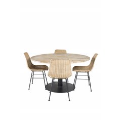 Cirebon Round Table - 140cm - Nature / Black, Bali dining chair - Nature / Black_4