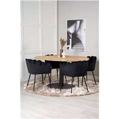 Cirebon Round Table - 140cm - Nature / Black, Limhamn - Chair - Black Velvet_4