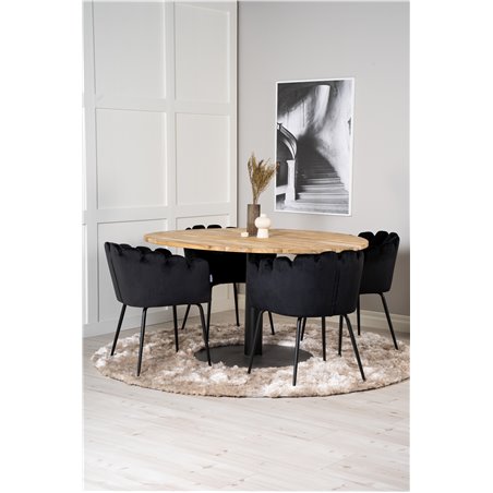 Cirebon Round Table - 140cm - Nature / Black, Limhamn - Chair - Black Velvet_4