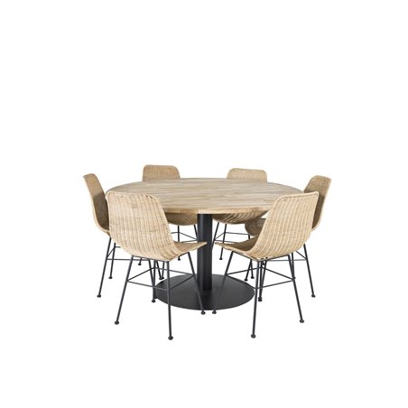 Cirebon Round Table - 140cm - Nature / Black, Bali dining chair - Nature / Black_6