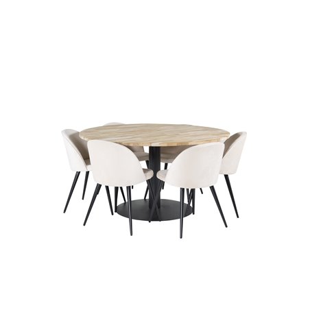 Cirebon Round Table - 140cm - Nature / Black, Velvet Dining Chair - Beige / Black_6