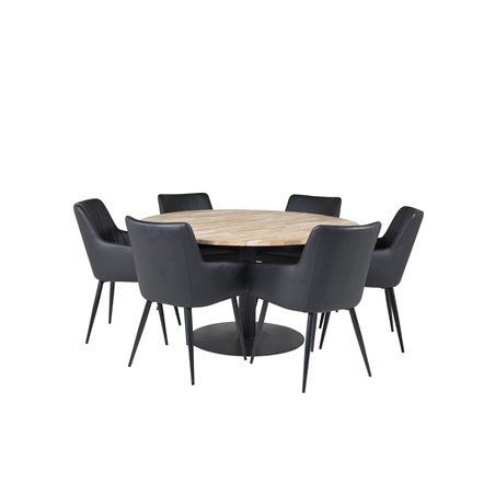 Cirebon Round Table - 140cm - Nature / Black, Comfort Dining Chair - Black / Black_6