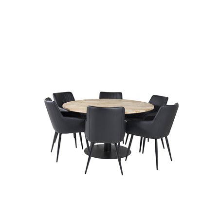 Cirebon Round Table - 140cm - Nature / Black, Comfort Dining Chair - Black / Black_6