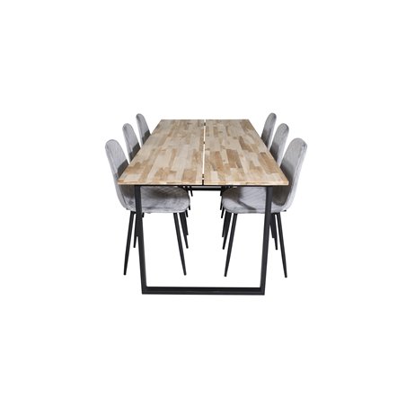 Cirebon Dining table 200*90cm - Nature / Black, Polar Diamond Dining Chair - Black Legs - Grey Velvet_6