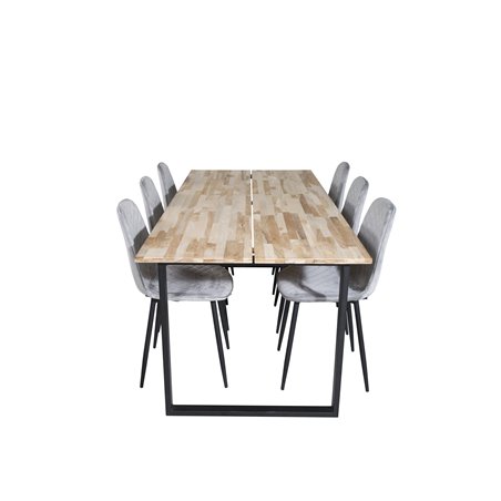Cirebon Dining table 200*90cm - Nature / Black, Polar Diamond Dining Chair - Black Legs - Grey Velvet_6