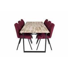 Cirebon Dining table 200*90cm - Nature / Black, Gemma  Dining Chair - Black Legs - Red Fabric_6