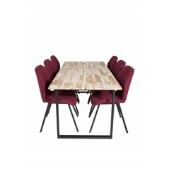 Cirebon Dining table 200*90cm - Nature / Black, Gemma  Dining Chair - Black Legs - Red Fabric_6