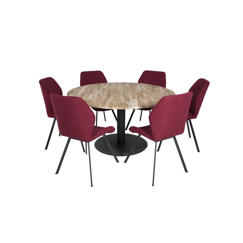 Cirebon Round Table - 140cm - Nature / Black, Gemma  Dining Chair - Black Legs - Red Fabric_6