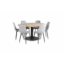 Cirebon Round Table - 140cm - Nature / Black, Polar Diamond Dining Chair - Black Legs - Grey Velvet_6