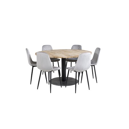 Cirebon Round Table - 140cm - Nature / Black, Polar Diamond Dining Chair - Black Legs - Grey Velvet_6