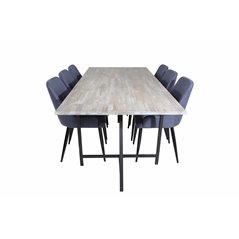 Jepara Dining Table - 250*100*H76 - Grey /Black, Plaza Dining Chair - Black Legs - Blue Fabric_6