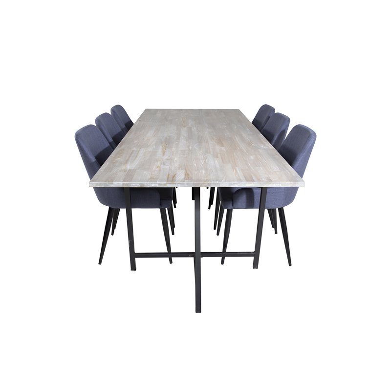 Jepara Dining Table - 250*100*H76 - Grey /Black, Plaza Dining Chair - Black Legs - Blue Fabric_6