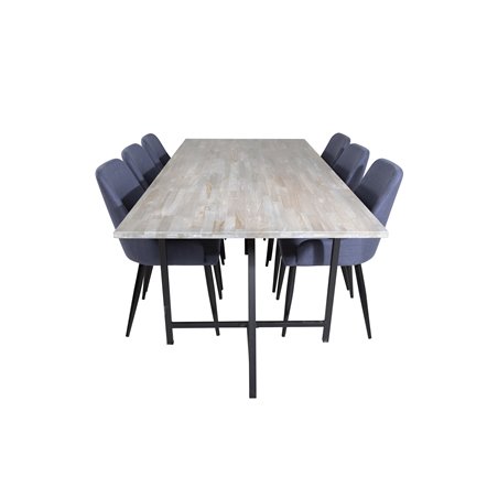 Jepara Dining Table - 250*100*H76 - Grey /Black, Plaza Dining Chair - Black Legs - Blue Fabric_6