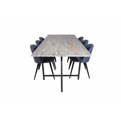 Jepara Dining Table - 250*100*H76 - Grey /Black, Velvet Dining Chiar - Black legs - Blue Fabric_6