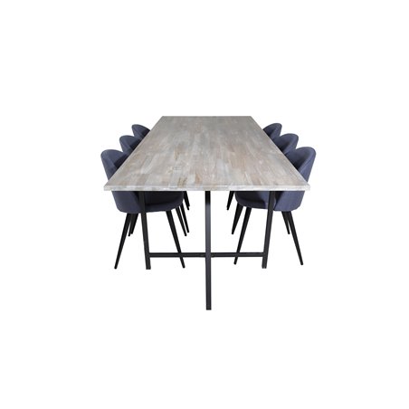 Jepara Dining Table - 250*100*H76 - Grey /Black, Velvet Dining Chiar - Black legs - Blue Fabric_6