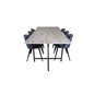 Jepara Dining Table - 250*100*H76 - Grey /Black, Velvet Dining Chiar - Black legs - Blue Fabric_6