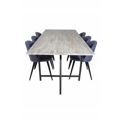 Jepara Dining Table - 250*100*H76 - Grey /Black, Velvet Dining Chiar - Black legs - Blue Fabric_6