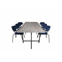 Jepara Dining Table - 250*100*H76 - Grey /Black, Arrow armchair - Black Legs - Blue Velvet_6