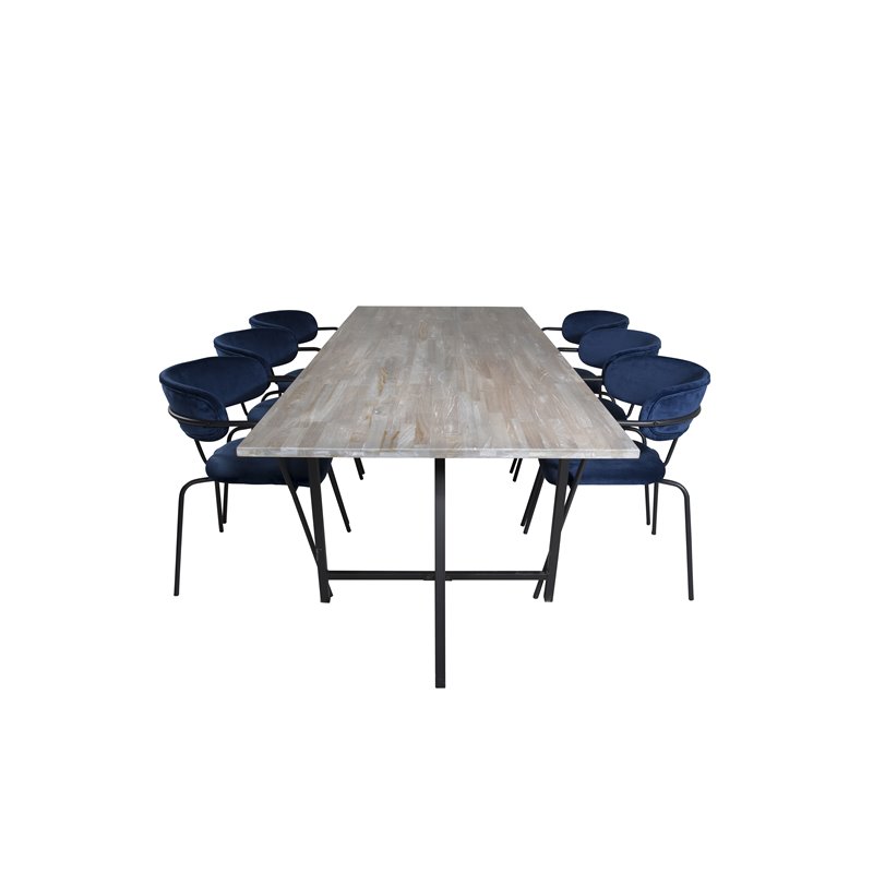 Jepara Dining Table - 250*100*H76 - Grey /Black, Arrow armchair - Black Legs - Blue Velvet_6