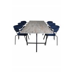 Jepara Dining Table - 250*100*H76 - Grey /Black, Arrow armchair - Black Legs - Blue Velvet_6