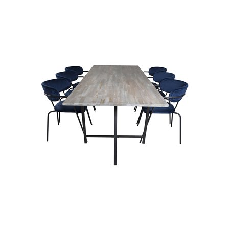 Jepara Dining Table - 250*100*H76 - Grey /Black, Arrow armchair - Black Legs - Blue Velvet_6