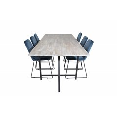 Jepara Dining Table - 250*100*H76 - Grey /Black, Muce Dining Chair - Black Legs - Blue Velvet_6