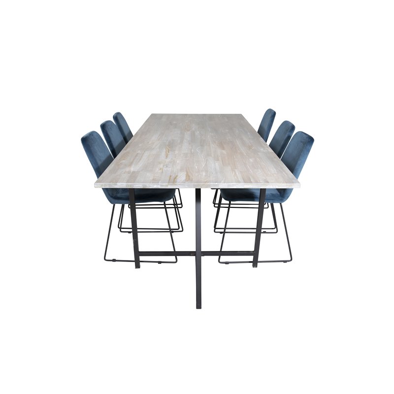 Jepara Dining Table - 250*100*H76 - Grey /Black, Muce  Dining Chair - Black Legs - Blue  Velvet_6