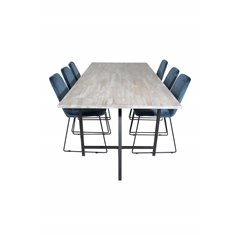 Jepara Dining Table - 250*100*H76 - Grey /Black, Muce  Dining Chair - Black Legs - Blue  Velvet_6