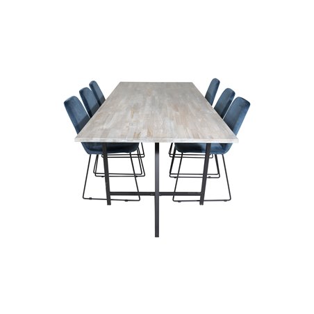 Jepara Dining Table - 250*100*H76 - Grey /Black, Muce  Dining Chair - Black Legs - Blue  Velvet_6