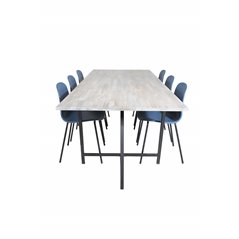 Jepara Dining Table - 250*100*H76 - Grey /Black, Arctic Dining Chair - Black Legs - Blue Plastic_6