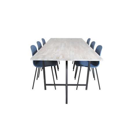 Jepara Spisebord - 250 * 100 * H76 - Grå / Sort, Arctic Dining Chair - Sorte Ben - Blue Pla stic_6