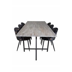 Jepara Dining Table - 250*100*H76 - Grey /Black, Velvet Dining Chair -  Black Flower fabric_6