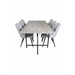 Jepara Dining Table - 250*100*H76 - Grey /Black, Velvet Deluxe Dining Chair - Black Legs - Light Grey Fabric_6