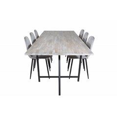 Jepara Dining Table - 250*100*H76 - Grey /Black, Polar Diamond Dining Chair - Black Legs - Grey Velvet_6