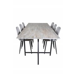 Jepara Dining Table - 250*100*H76 - Grey /Black, Polar Diamond Dining Chair - Black Legs - Grey Velvet_6