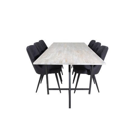 Jepara Dining Table - 250*100*H76 - Grey /Black, Velvet Deluxe Dining Chair - Black Legs - Black Fabric_6