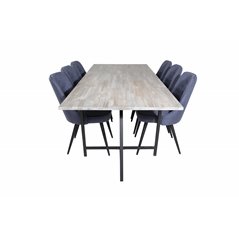 Jepara Dining Table - 250*100*H76 - Grey /Black, Velvet Deluxe Dining Chair - Black Legs - Blue Fabric_6