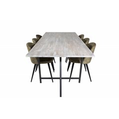 Jepara Dining Table - 250*100*H76 - Grey /Black, Velvet Dining Chiar - Black legs - Dusty Green Velvet_6