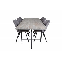 Jepara Dining Table - 250*100*H76 - Grey /Black, Gemma Dining Chair - Black Legs - Grey Fabric_6