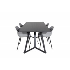 Marina Dining Table - Black top / Black Legs , Comfort Plastic Dining Chair - Black Legs - Grey Plastic_4